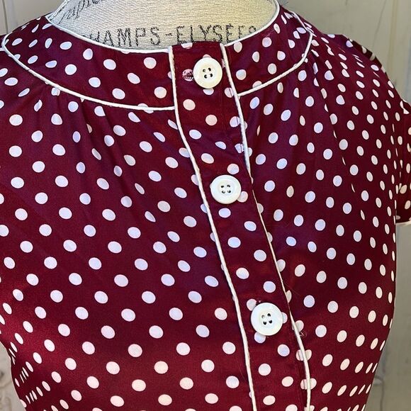 FIRE LOS ANGLES BURGUNDY POLKA DOT DRESS. Size M - Picture 2 of 6